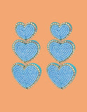 Load image into Gallery viewer, Beaded sparkly triple heart earrings