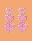 Load image into Gallery viewer, Beaded sparkly triple heart earrings